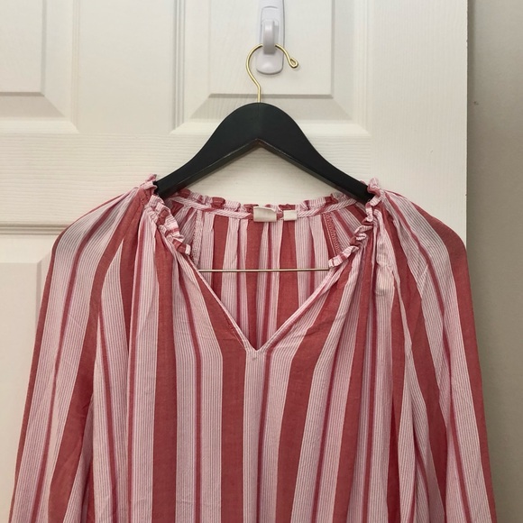 GAP Stripe Ruffle Shirt Lightweight Flowy Peasant Striped Summer Blouse Medium - Picture 3 of 15